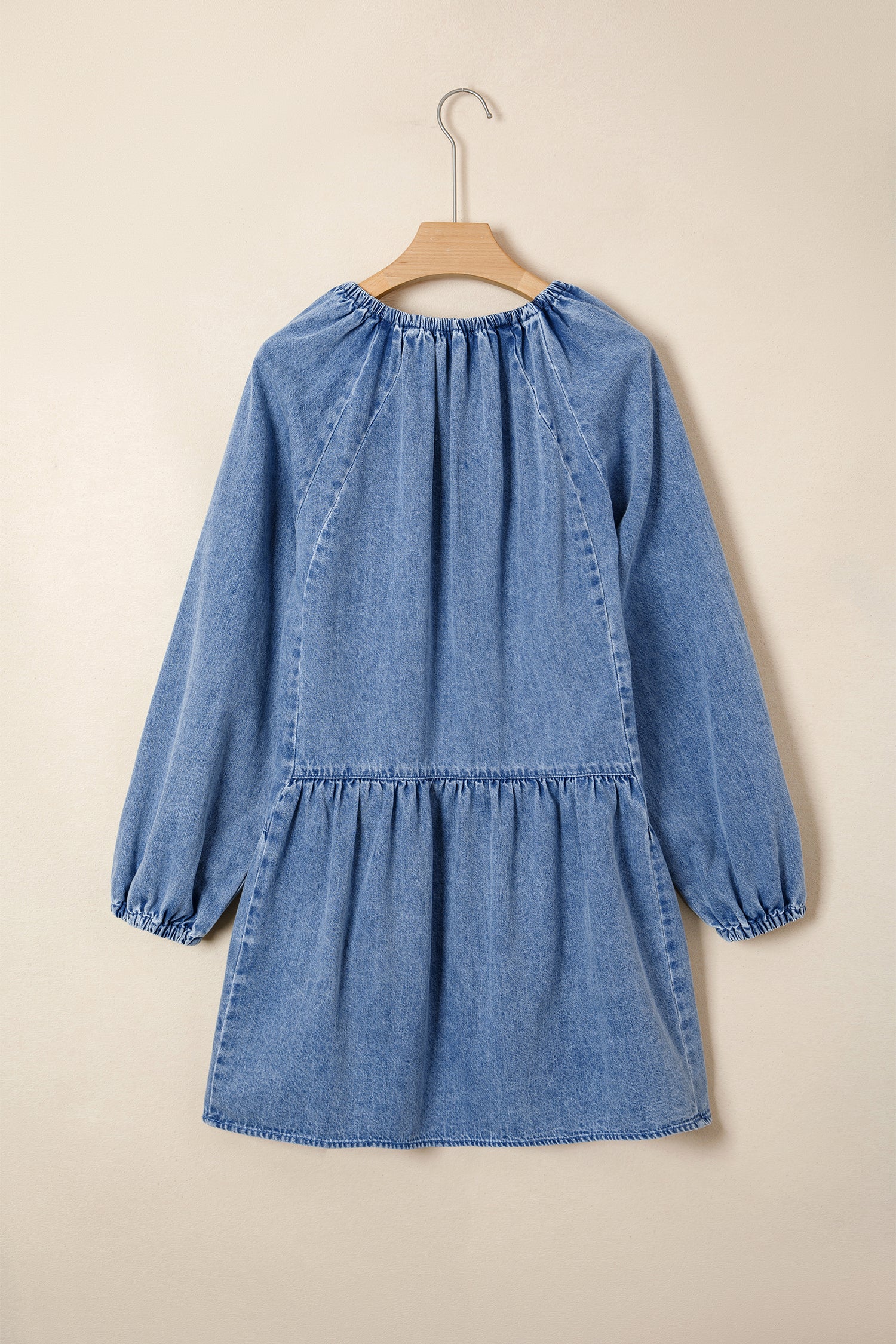 Myosotis Puff Sleeve V Neck Ruffled Loose Denim Mini Dress 🇺🇸