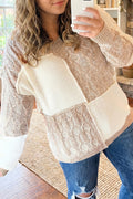 Parchment Colorblock V Neck Long Sleeve Tunic Loose Fit Plus Size Sweater 🇺🇸