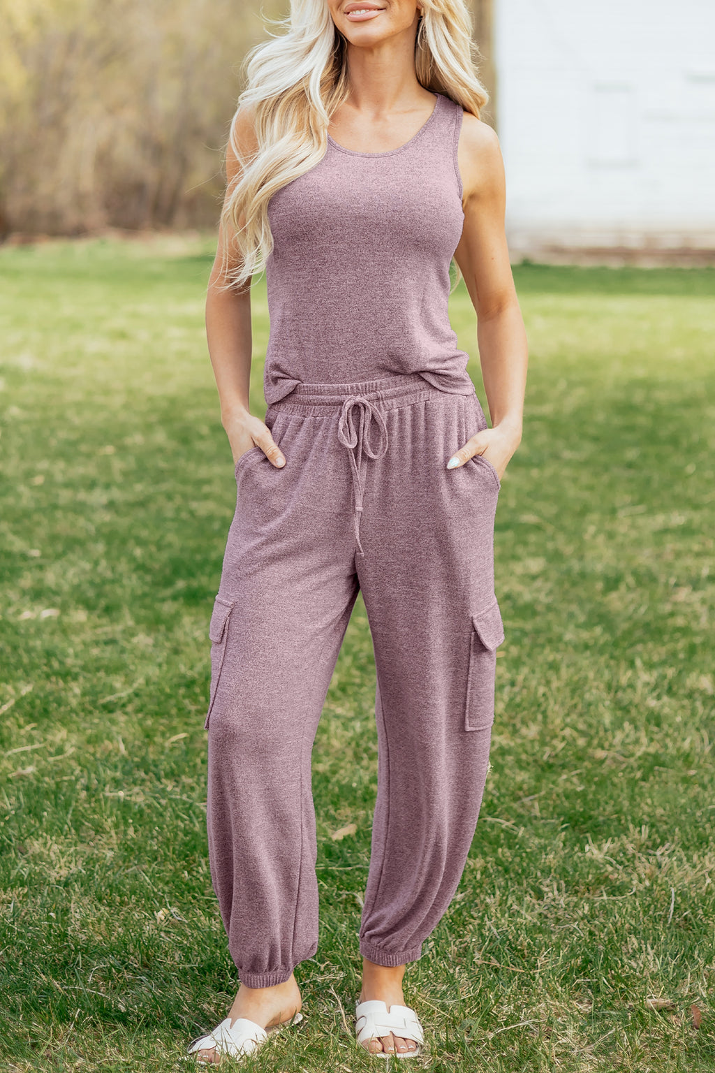 Orchid Bouquet Casual Tank Top Drawstring Jogger Pants 2pcs Outfit 🇺🇸