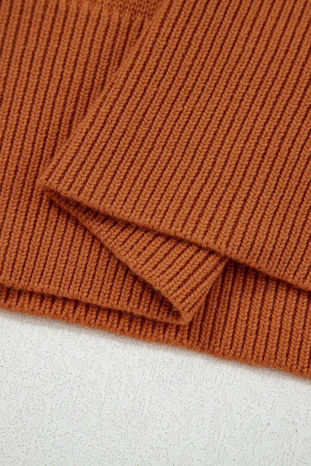 Gold Flame Solid Color Ribbed Trim Drop Shoulder Sweater 🇺🇸