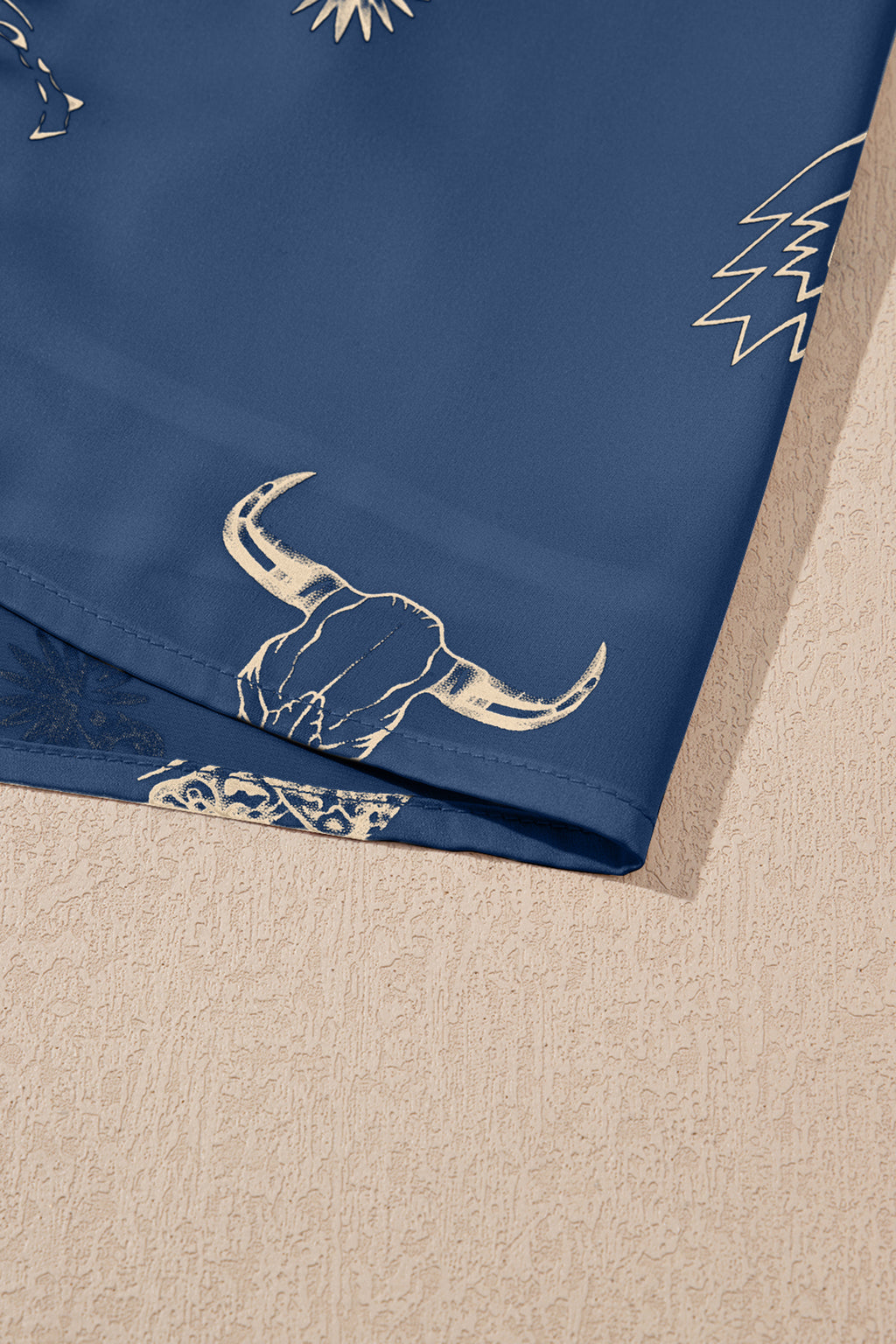 Navy Blue Western Print Satin Long Skirt 🇺🇸