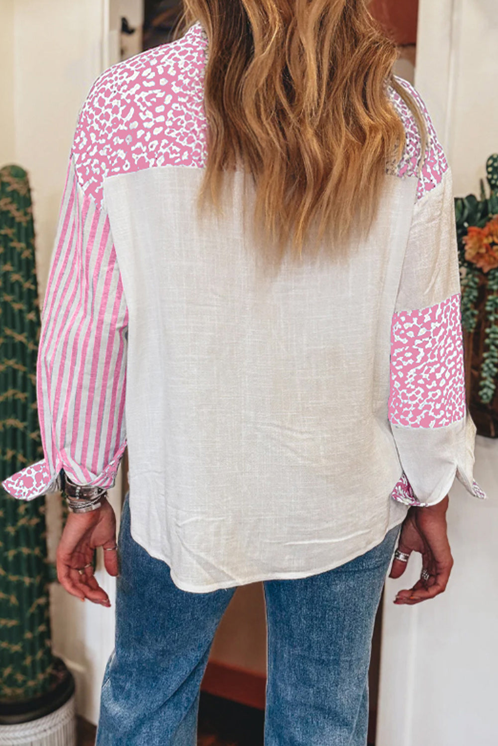 Pink Leopard Striped Western Casual Shirt 🇺🇸