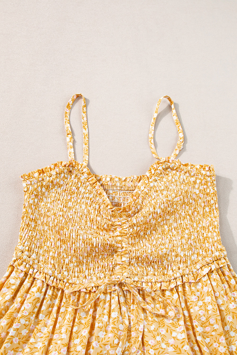 Yellow Frilly Smocked High Waist Floral Maxi Dress 🇺🇸