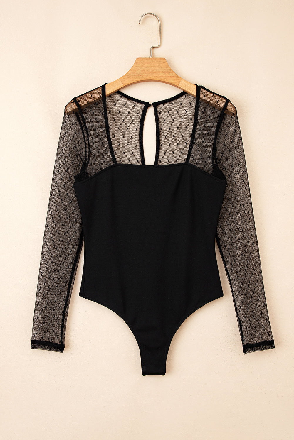 Black Polka Dot Mesh Long Sleeve Square Neck Bodysuit 🇺🇸