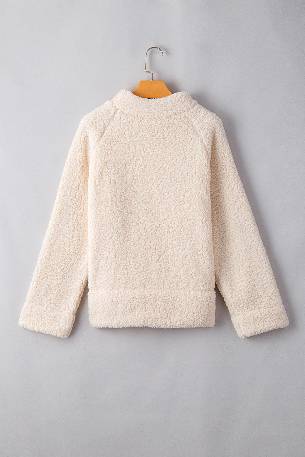 White Solid Fleece High Neck Drop Shoulder Pullover Sweatshirt 🇺🇸