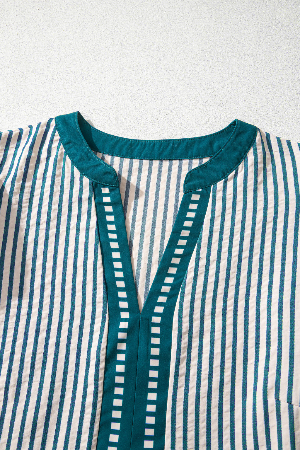 Green Stripe Double Ruffled Short Sleeve Contrast Trim V Neck Midi Dress 🇺🇸