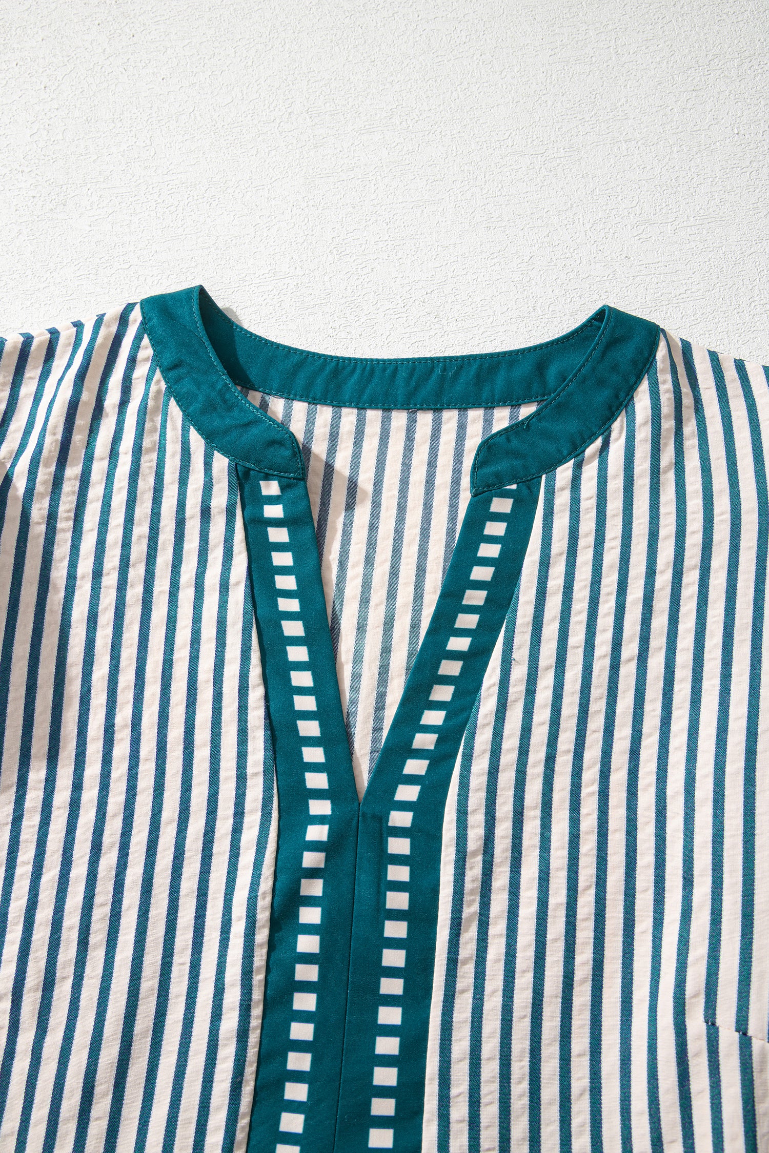 Green Stripe Double Ruffled Short Sleeve Contrast Trim V Neck Midi Dress 🇺🇸
