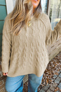 Parchment Oversized Cable Knit Long Sleeve Round Neck Tunic Length Plus Size Sweater 🇺🇸