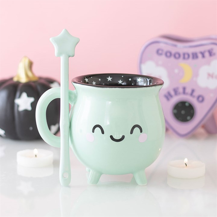 Mint Green Cauldron Mug with Wand Stirrer 🇬🇧