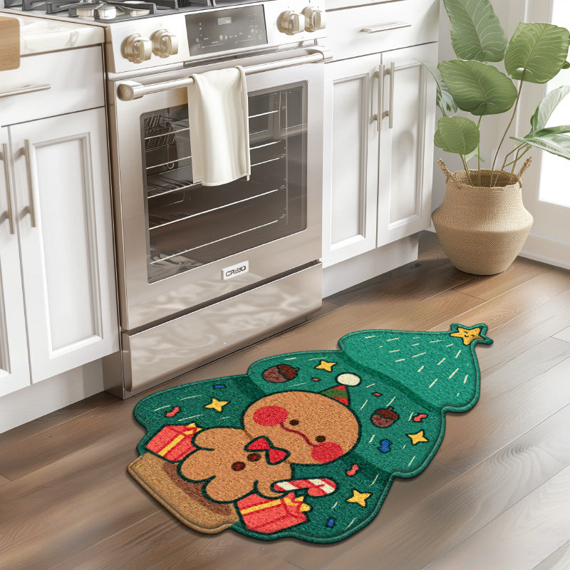 Special-shaped Flannel Christmas Gingerbread Man Carpet Holiday Decoration 🇨🇳