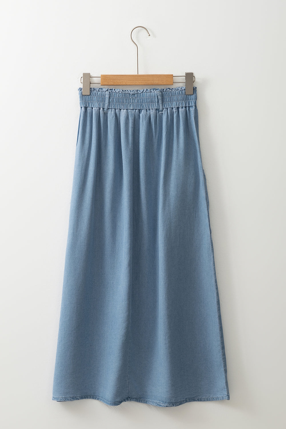 Beau Blue Buttoned Front High Waist Side Pockets Denim Maxi Skirt 🇨🇳