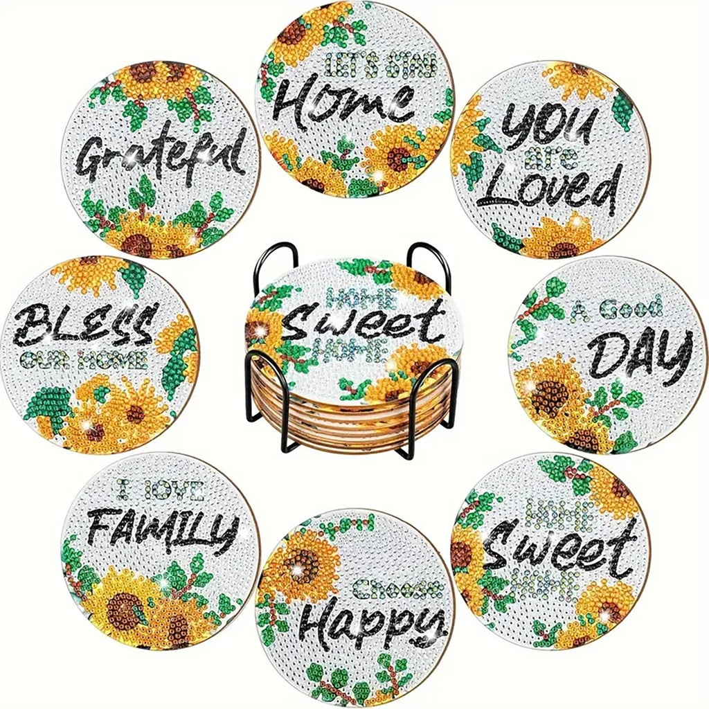 Diamond Art Drawing Coaster With Bracket, DIY Floral Pattern Diamond Art Coaster, Suitable For Adults And Beginners  🇨🇳