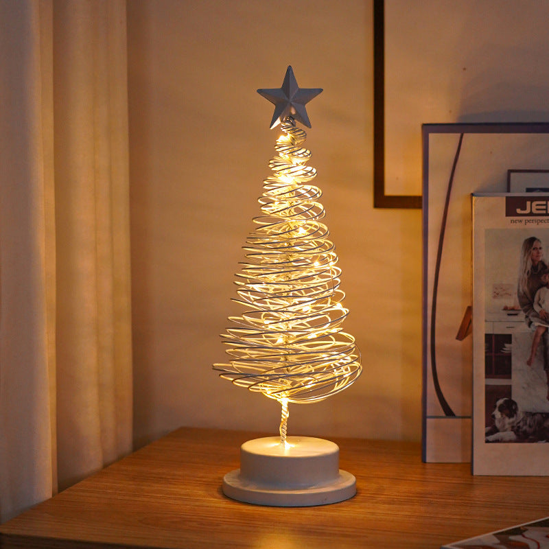 LED Christmas Tree Spiral Light Table Ornament Wrought Iron Xmas Tree Bedroom Desk Lamp Christmas Atmosphere Night Light Decor 🇨🇳