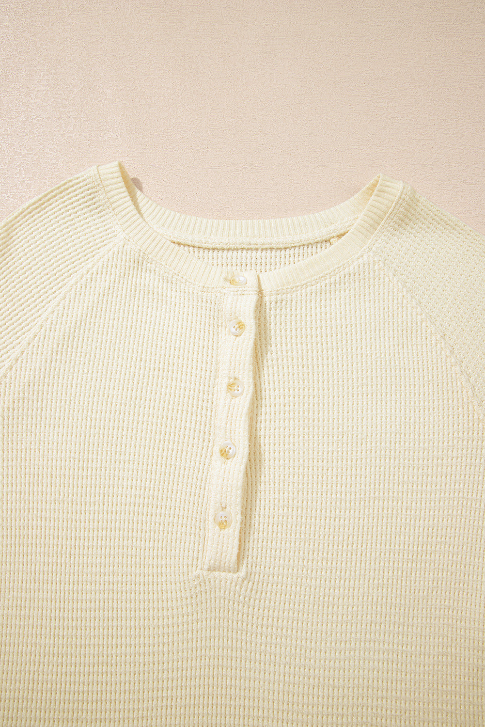 Oatmeal Textured Knit Half Buttons Henley Top 🇺🇸