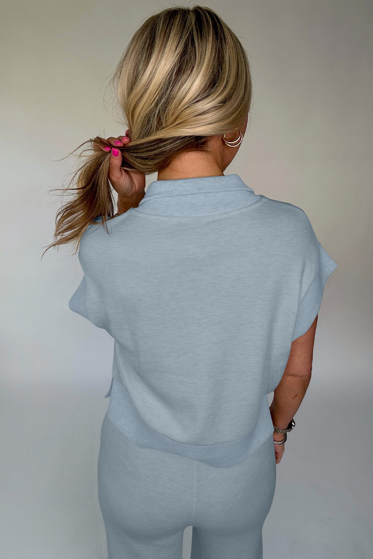 Gray Half Zip Polo Tee Casual Pant Set 🇺🇸
