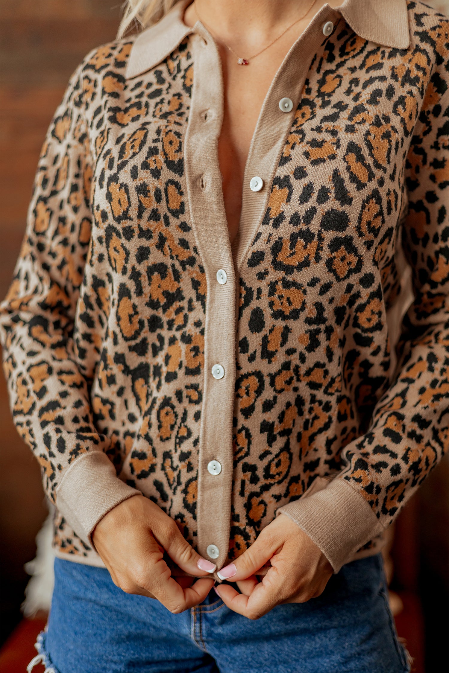 Brown Leopard Print Button-Up Cardigan Long Sleeve Cardigans 🇺🇸