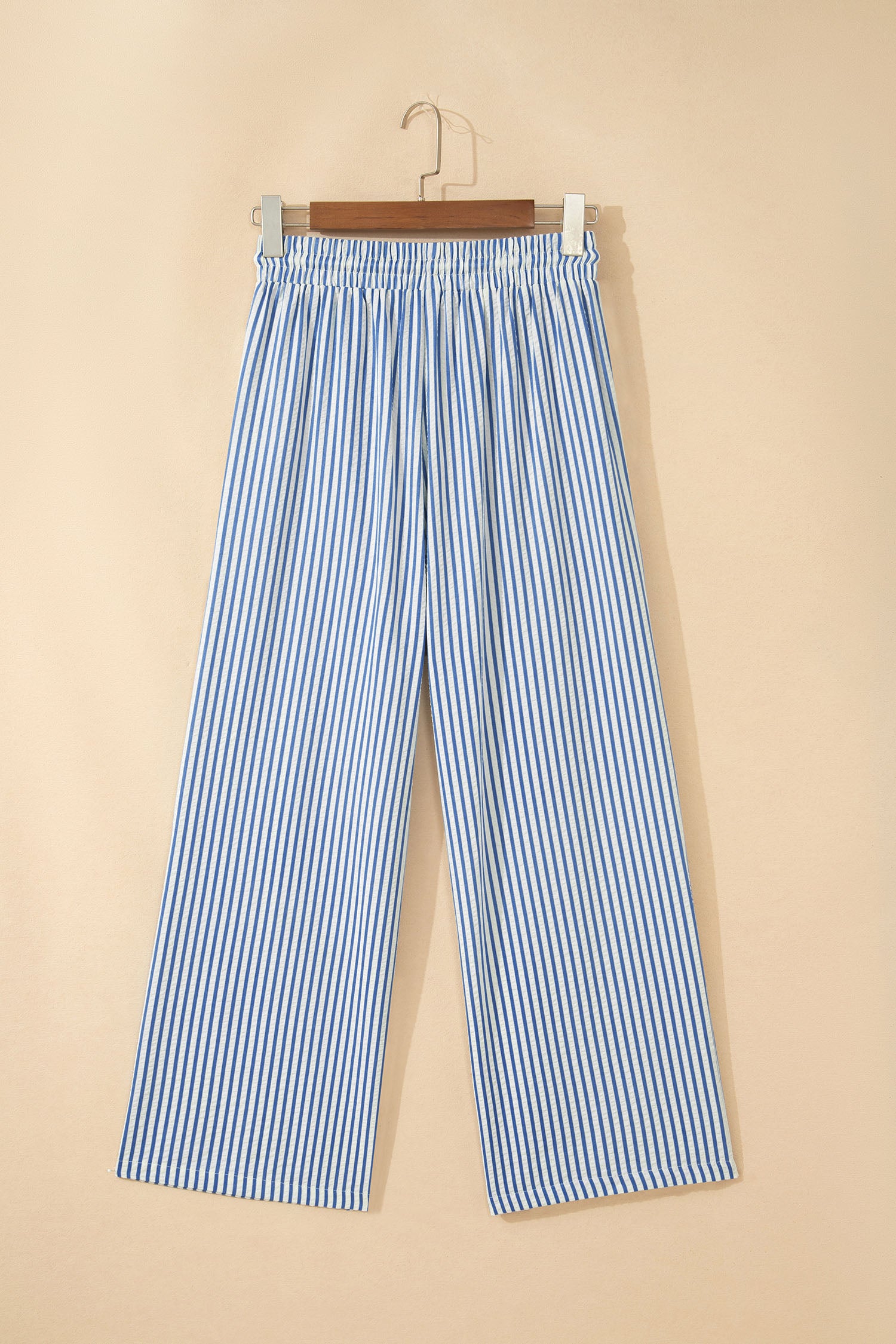 Blue Stripe Drawstring Elastic Waist Ankle Length Shift Pants