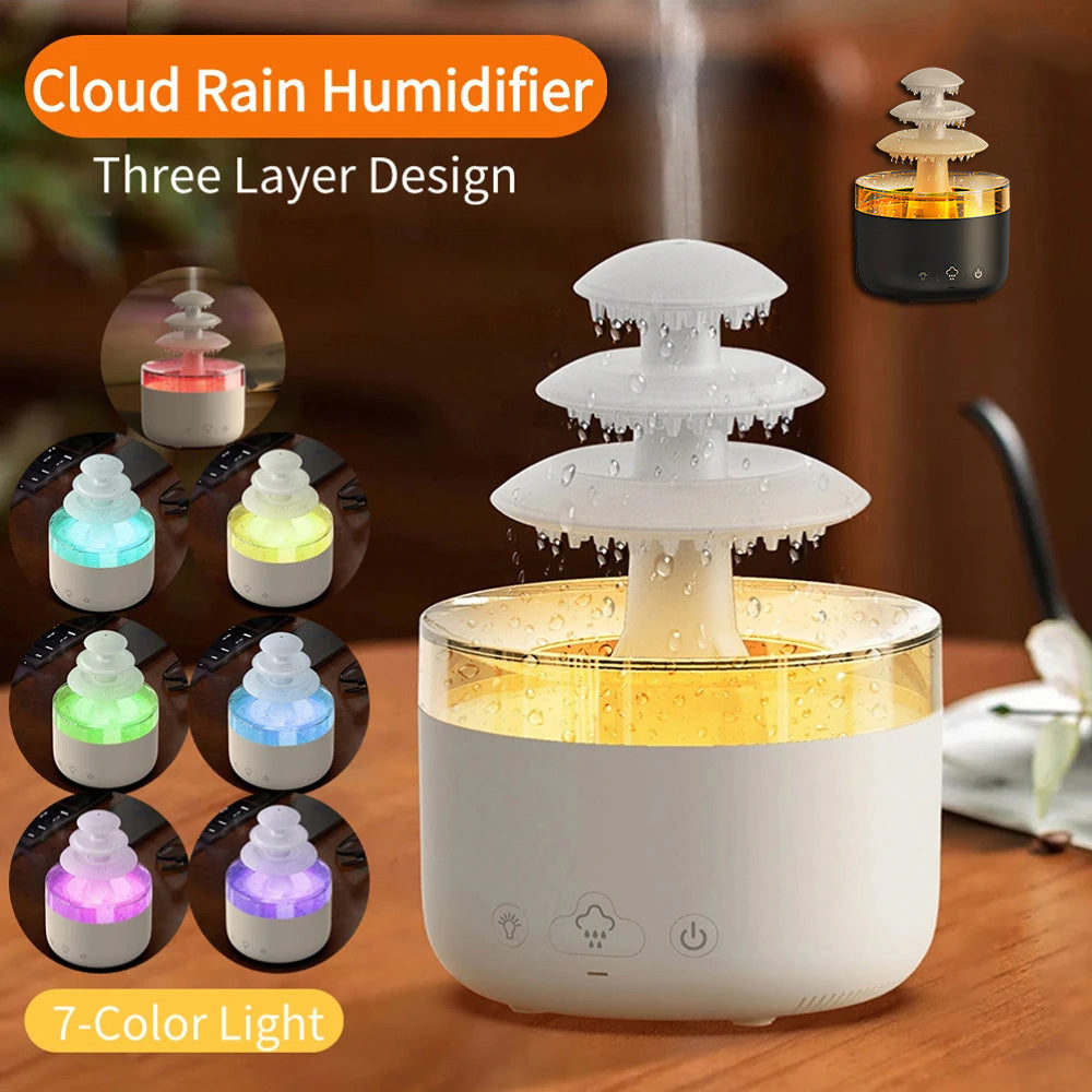 New Cloud Rain Air Humidifier Essential Oil Aromatherapy Diffuser USB Mute Mist Air Humidifier With Colorful Light 🇨🇳