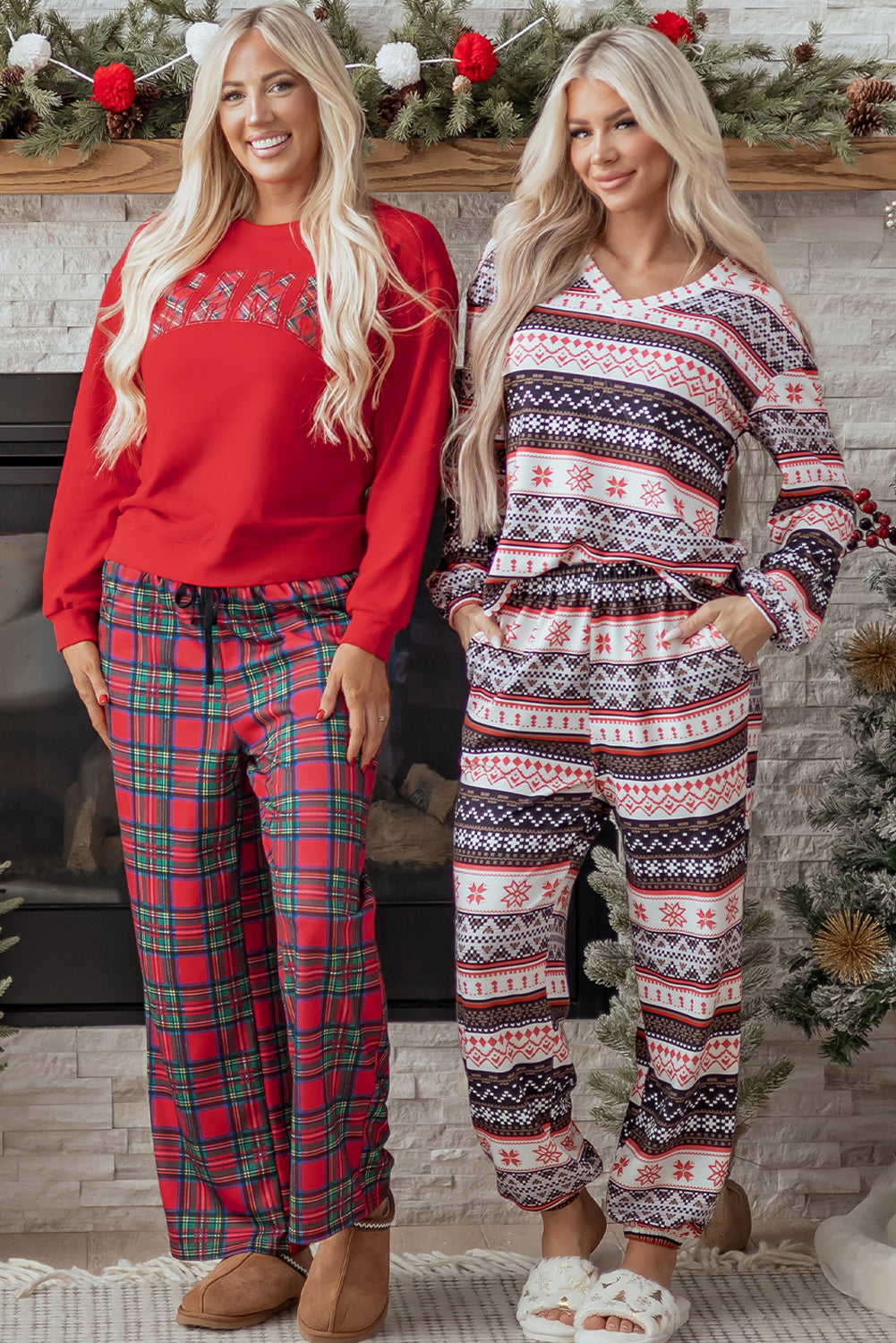 Red Plaid Mama Graphic Christmas Holiday Crewneck Pullover and Pants Two Piece Loungewear 🇺🇸