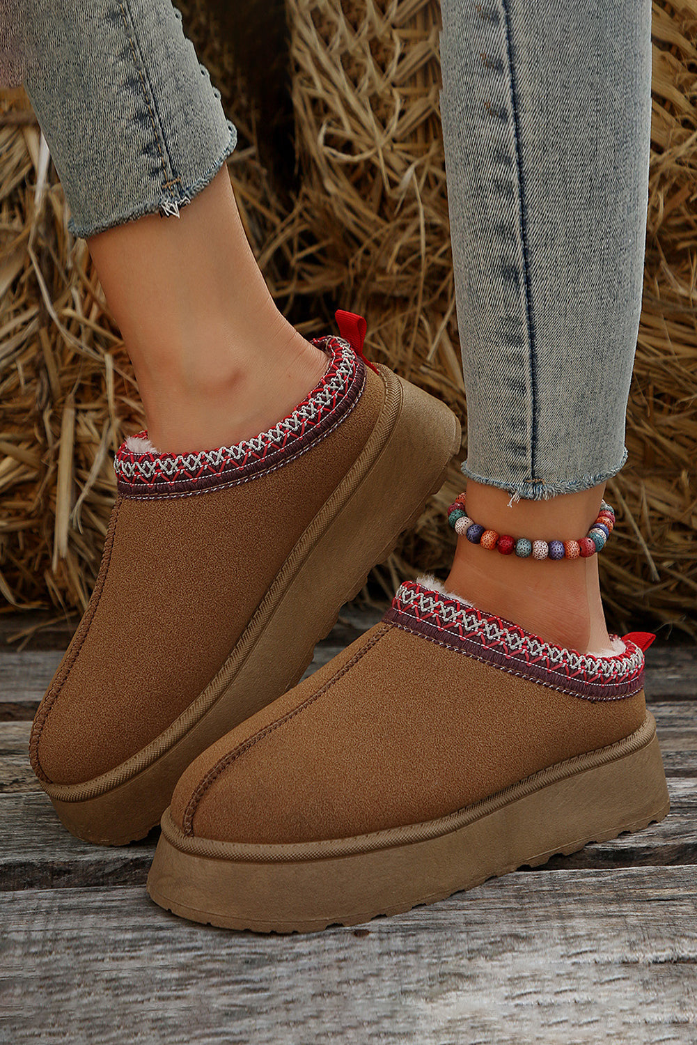 Chestnut Contrast Print Suede Plush Lined Snow Boots 🇺🇸