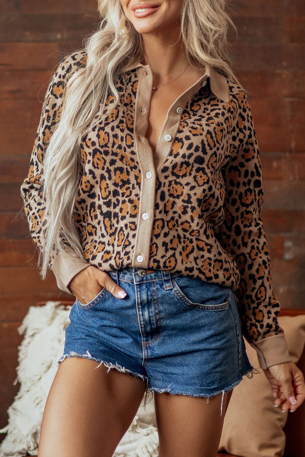 Brown Leopard Print Button-Up Cardigan Long Sleeve Cardigans 🇺🇸
