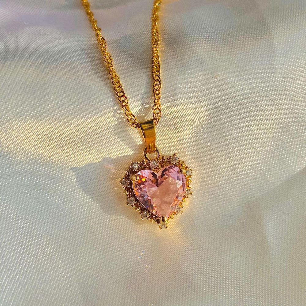 Colorful Rhinestones Heart-shped Necklace Love Gold Clavicle Chain Personalized Jewelry For Women 🇨🇳
