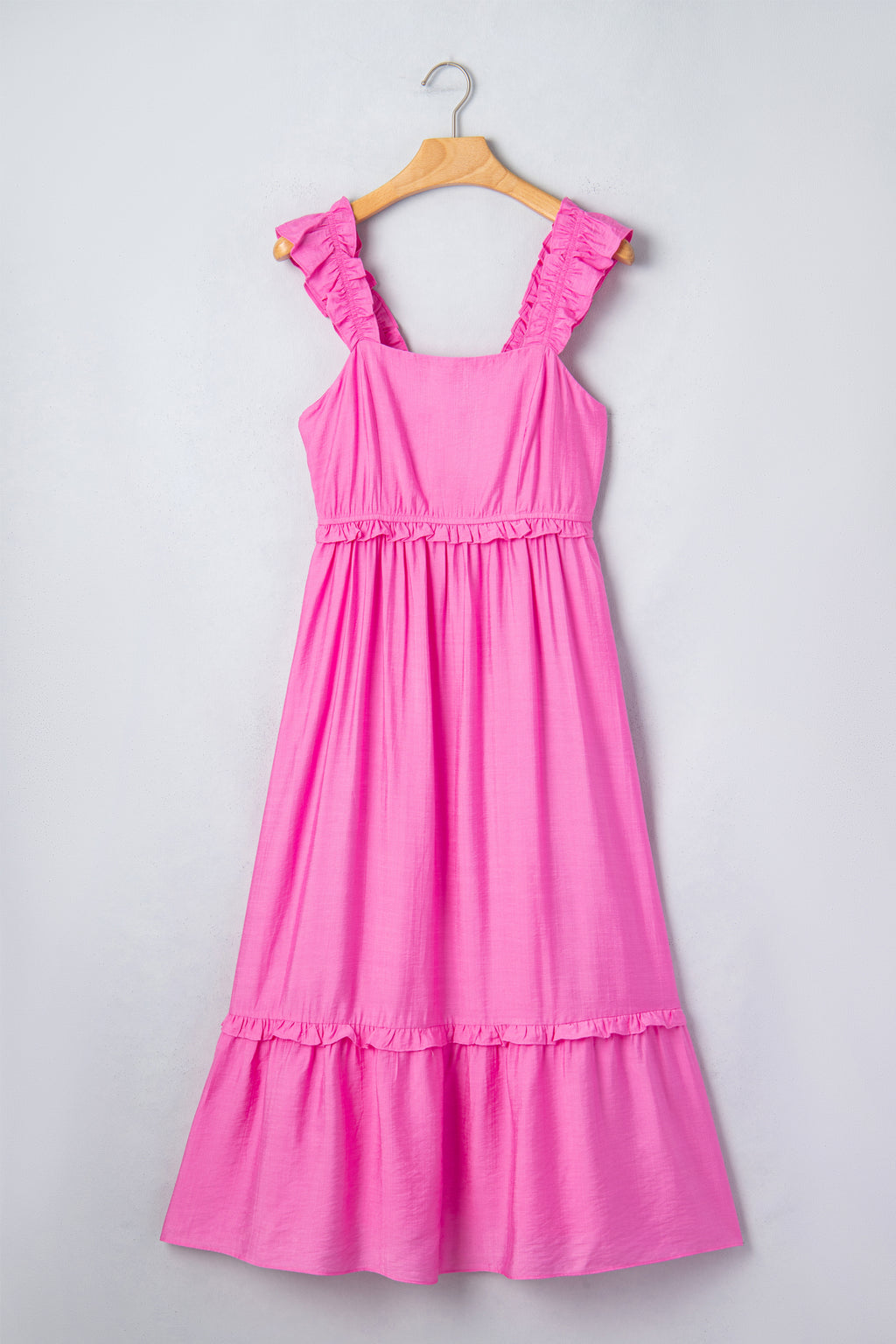 Bonbon Solid Color Ruffle Trim High Waist Sleeveless Maxi Dress 🇺🇸