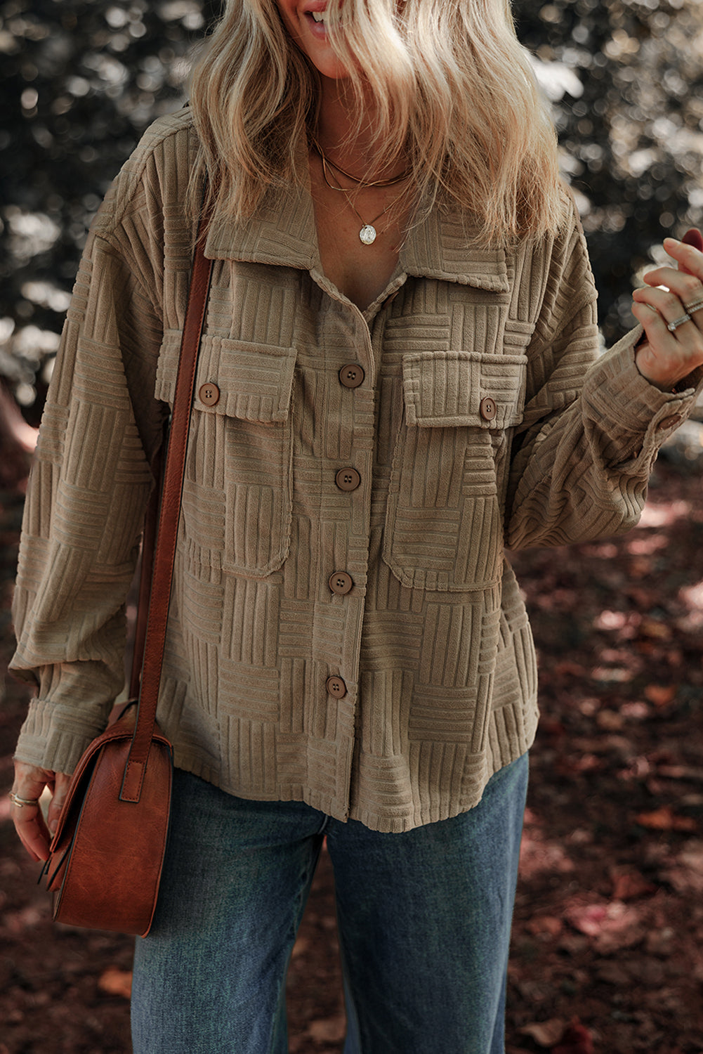 Dark Khaki Textured Chest Pocket Button-up Shacket 🇺🇸