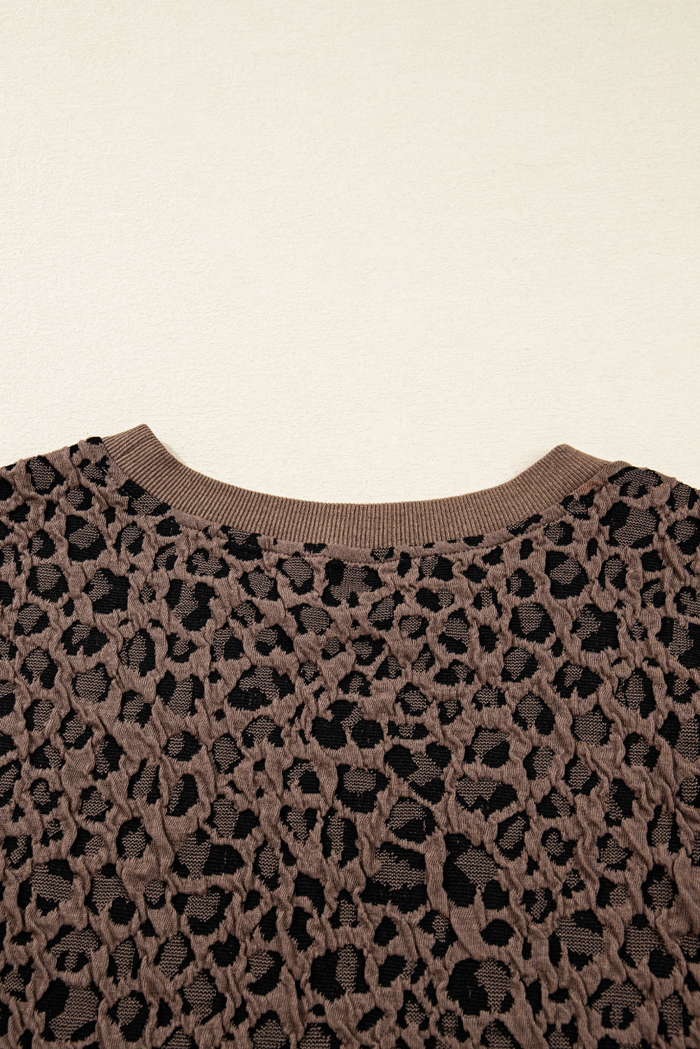 Brown Ribbed Trim Leopard Print Long Sleeve Top 🇺🇸