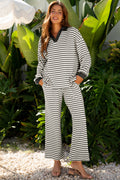 White Stripe Collared Pullover Top and Drawstring Pant Set 🇺🇸
