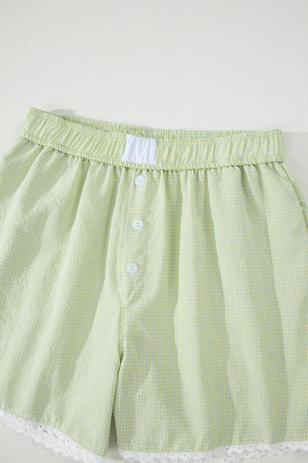 Green Gingham Plaid Button Detail Lace Trim Boxer Shorts 🇺🇸