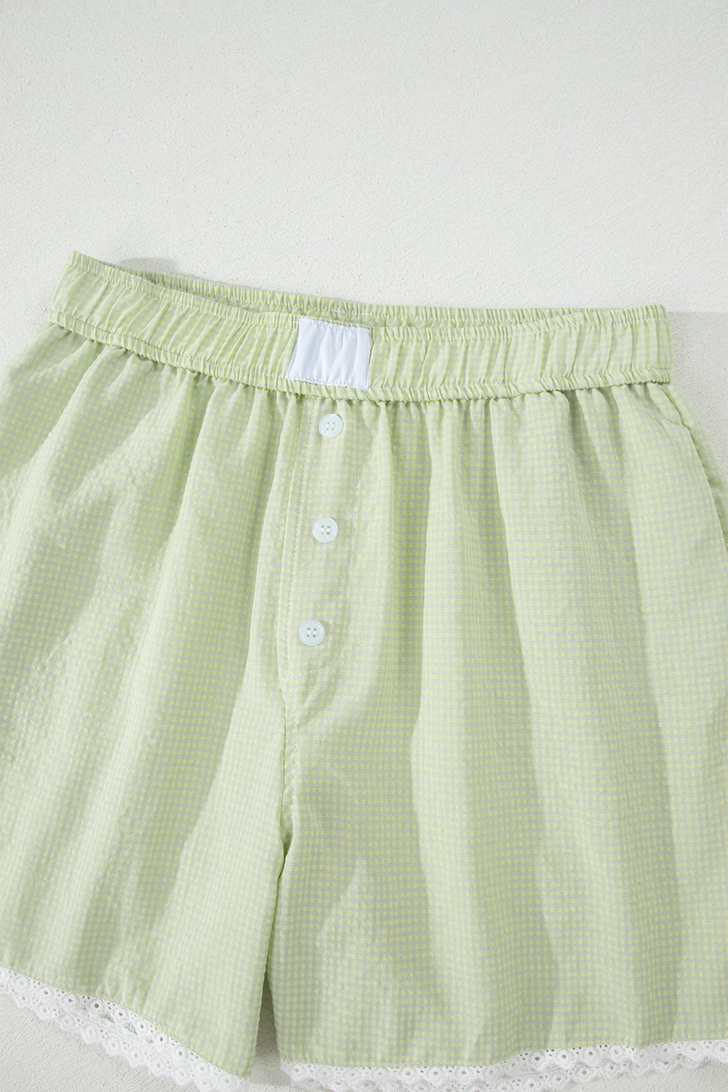 Green Gingham Plaid Button Detail Lace Trim Boxer Shorts 🇺🇸