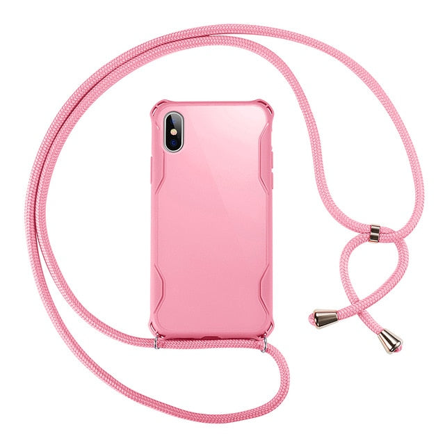 Lanyard Chain Tape Necklace Candy Color Phone Case For iPhone 11 7 8 Plus X XR XS 11Pro Max Airbag Soft TPU Back Shell For Carry 🇨🇳