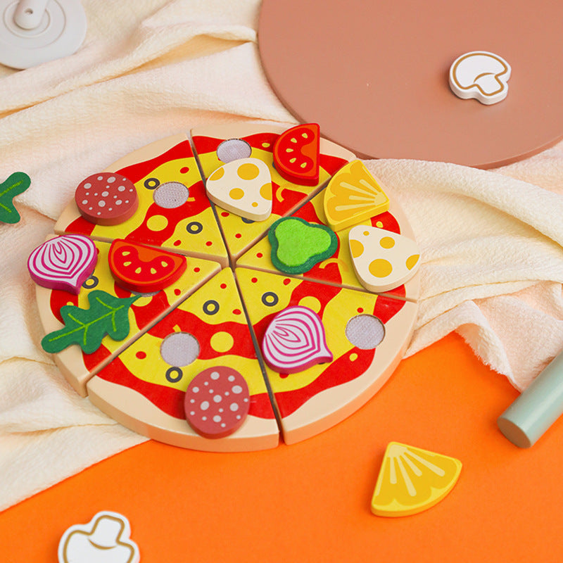 Children's early education puzzle play simulation pizza fruits and vegetables joyful role-playing kitchen wooden toys 🇨🇳