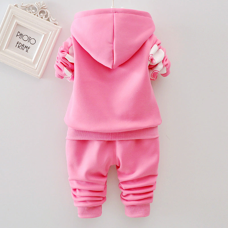 Autumn plus velvet set for girls' outdoor wear, three flower early winter clothing, two-piece set 🇨🇳