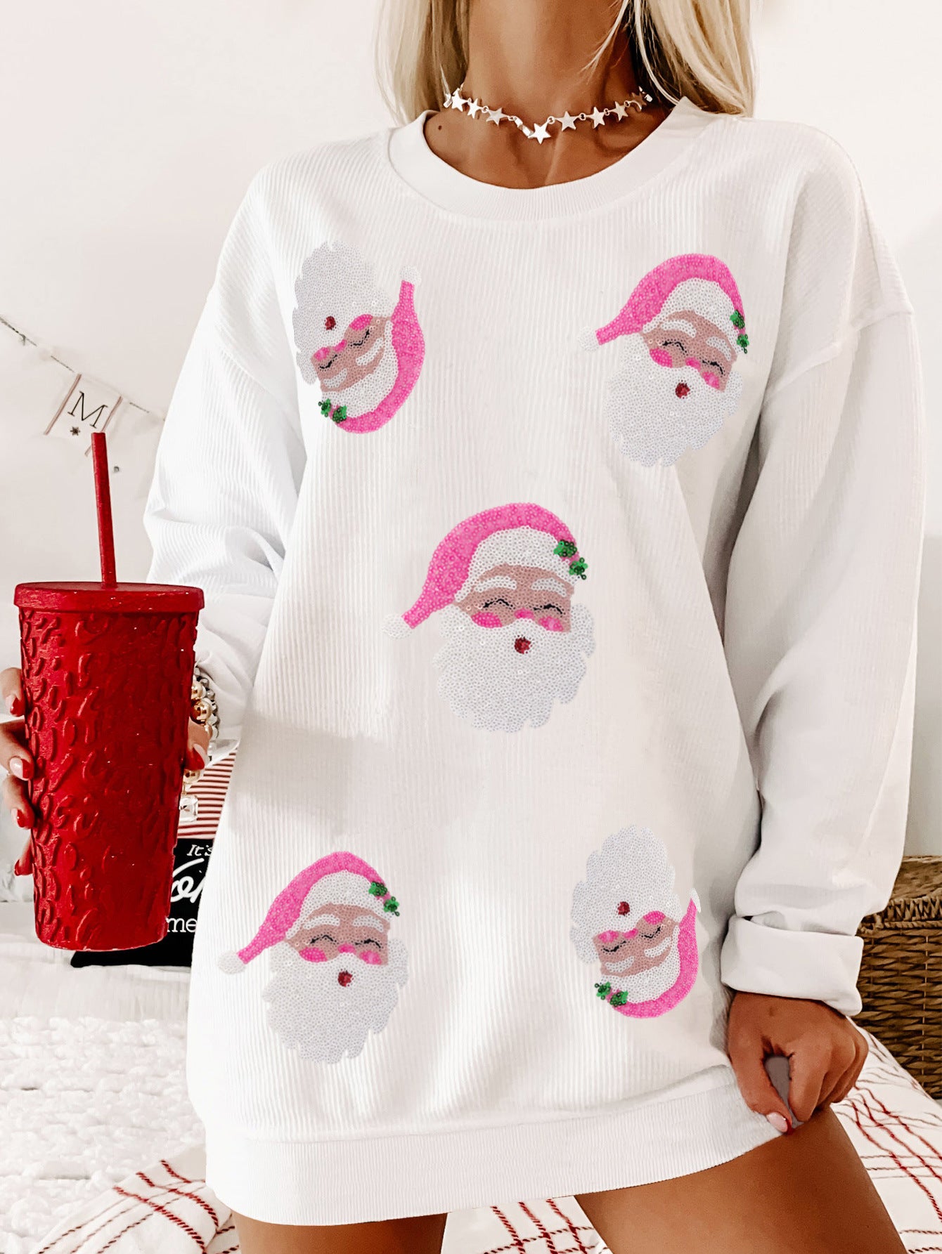 Santa Claus Beadwork Loose Casual Long Sleeve Sweatshirt 🇨🇳