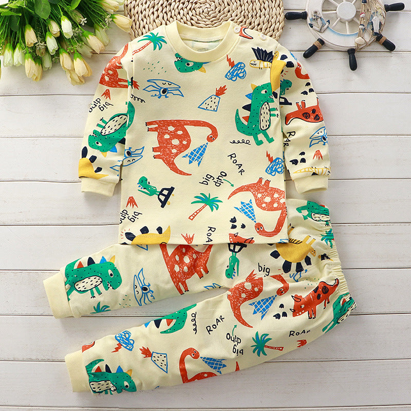 2pcs Autumn Children's Pyjamas Set Dinosaur Pattern Pure Cotton Crew Neck style 🇨🇳