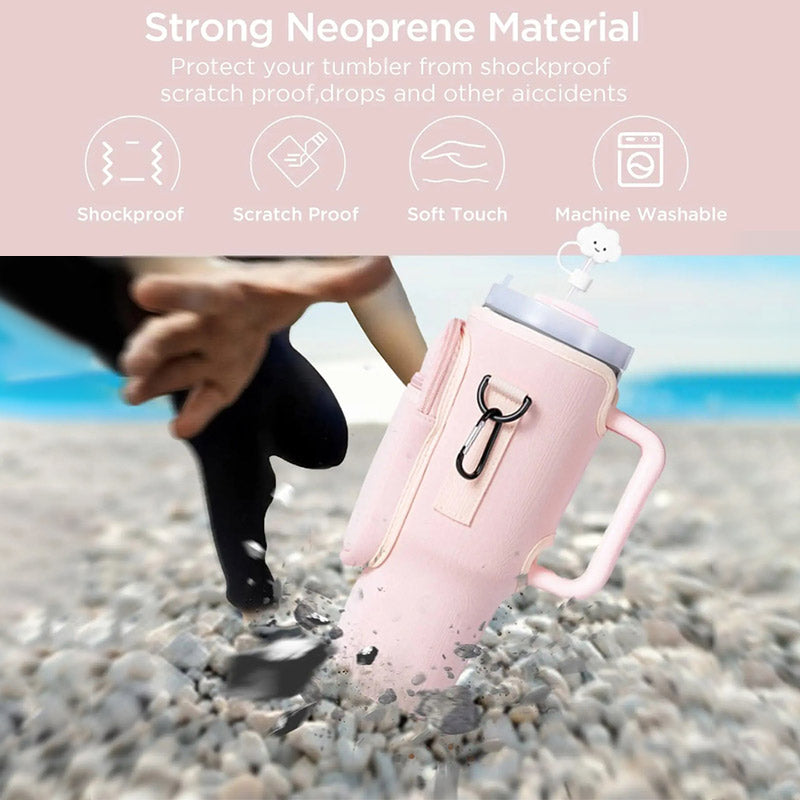 Water Bottle Carrier Bag with Phone Pocket for Stanley 40oz Tumbler with Handle Neoprene Water Bottle Holder Pouch 🇨🇳