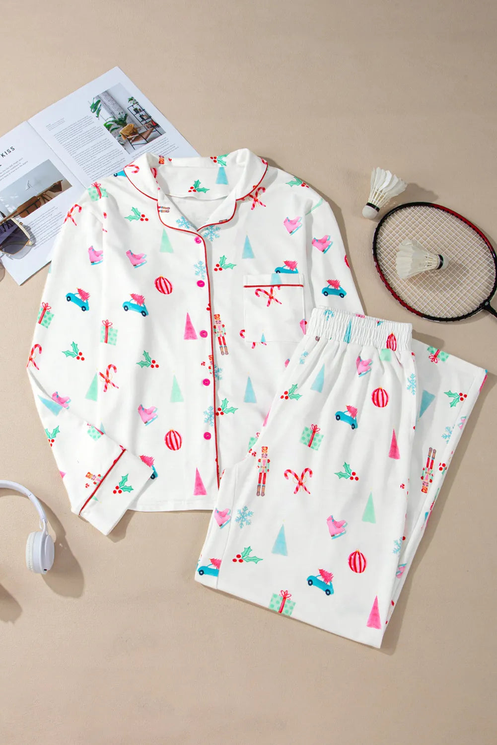 Long sleeved top and long pants two-piece set Christmas printed pyjamas 🇨🇳