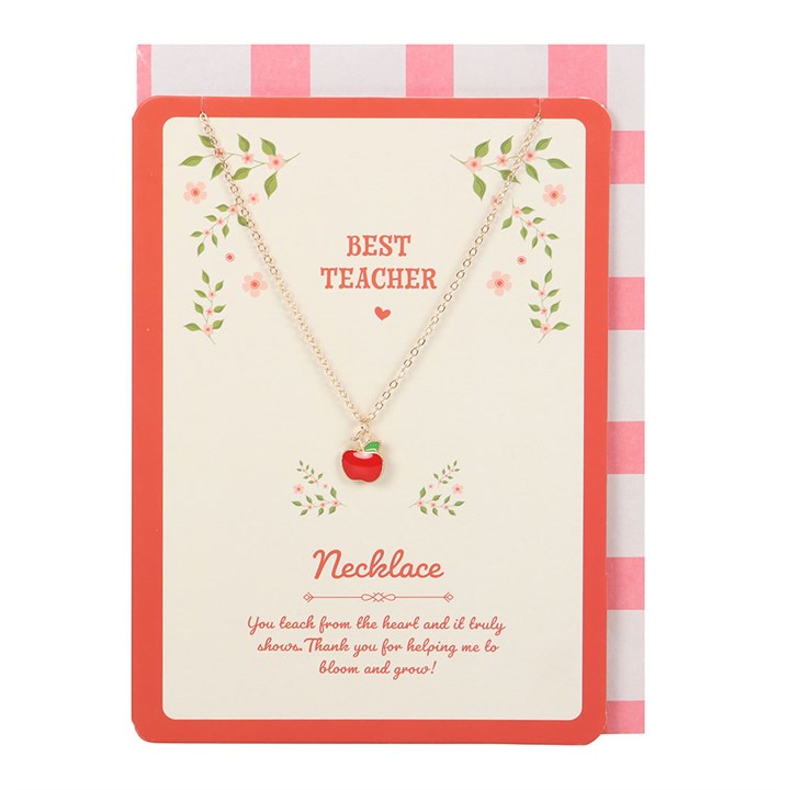 Best Teacher Apple Necklace on Greeting Card 🇬🇧