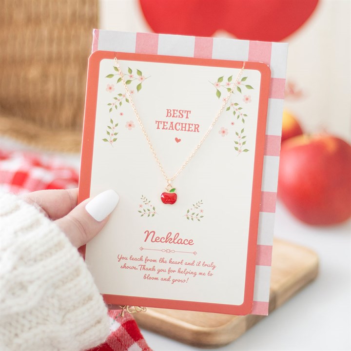 Best Teacher Apple Necklace on Greeting Card 🇬🇧