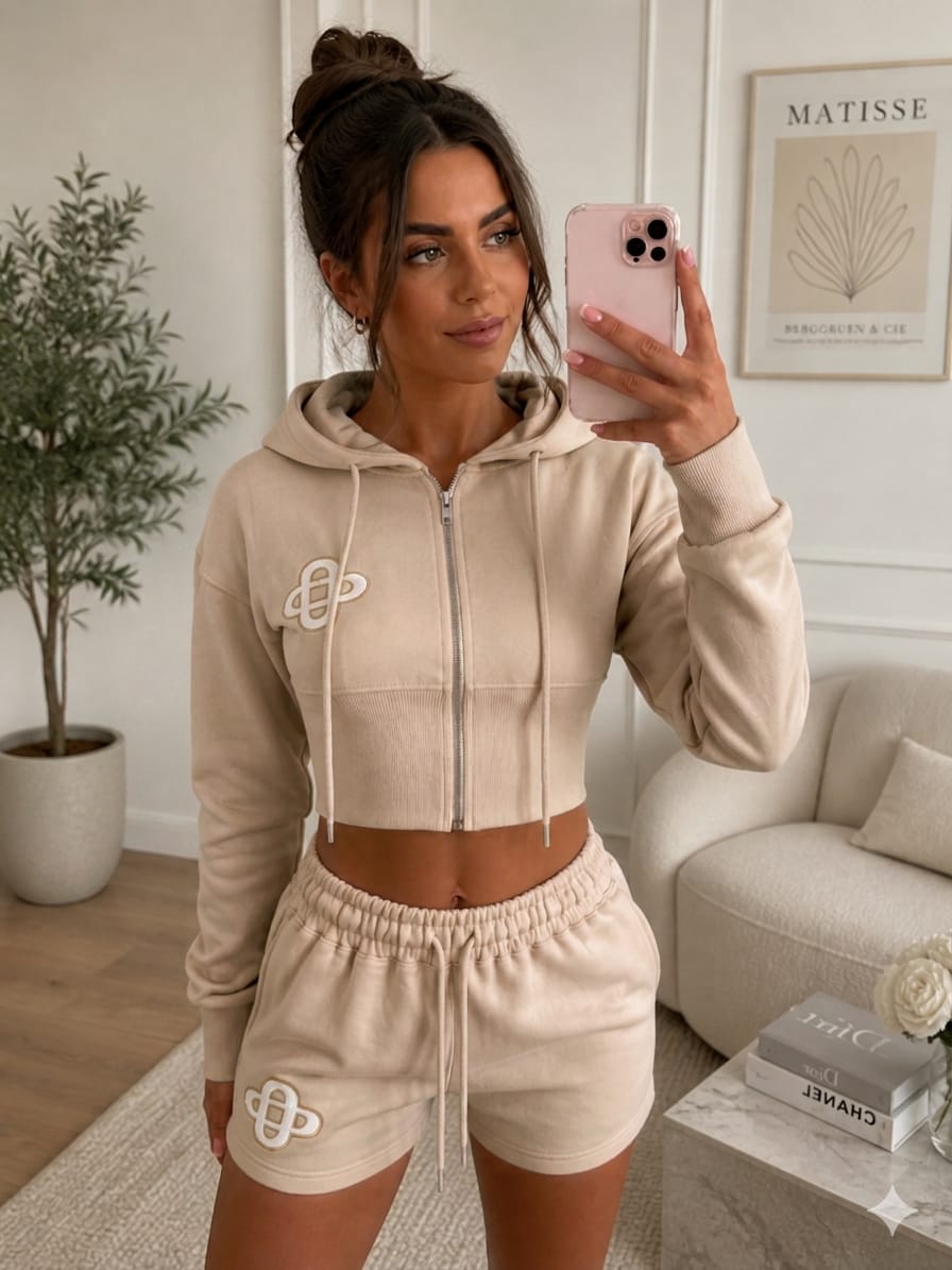 Embroidery Crop Zip Short Set 🇬🇧