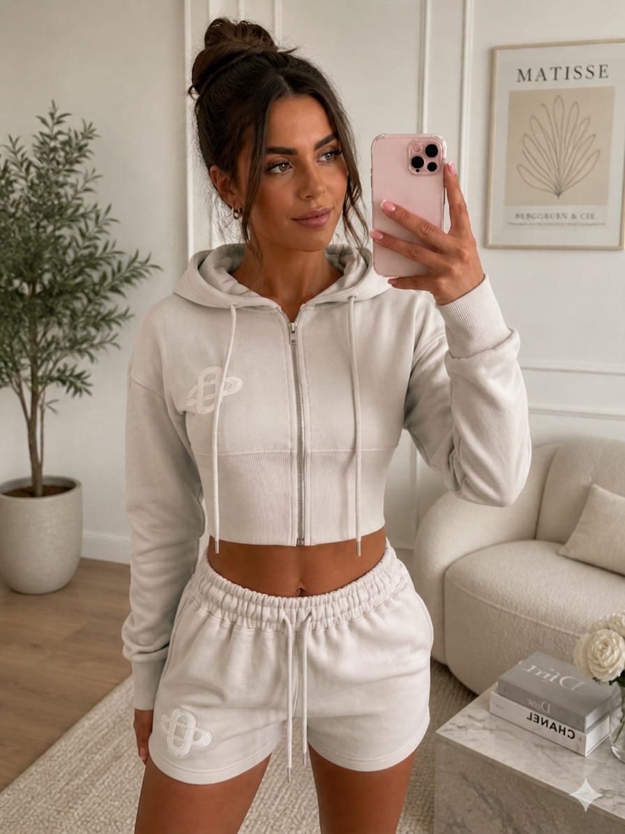 Embroidery Crop Zip Short Set 🇬🇧