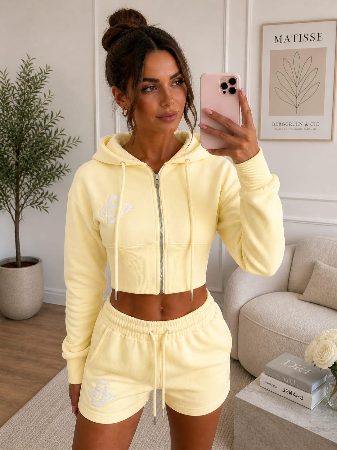 Embroidery Crop Zip Short Set 🇬🇧