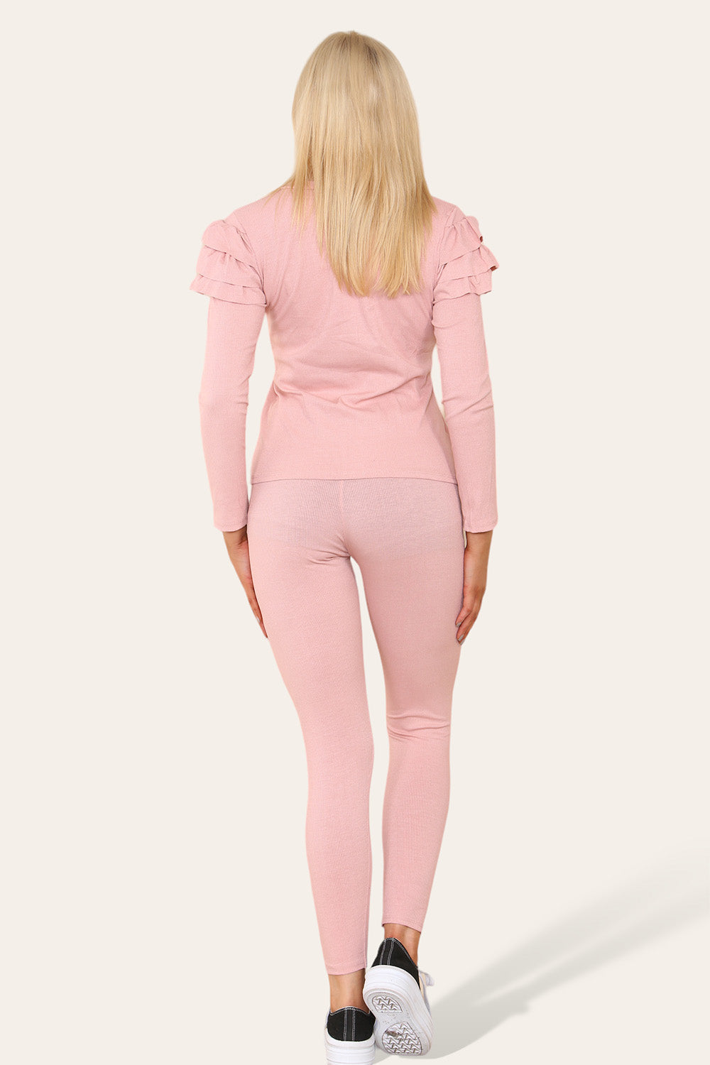 Frilled Sleeves Set Shoulder Golden Button Lounge Wear Suit 🇬🇧