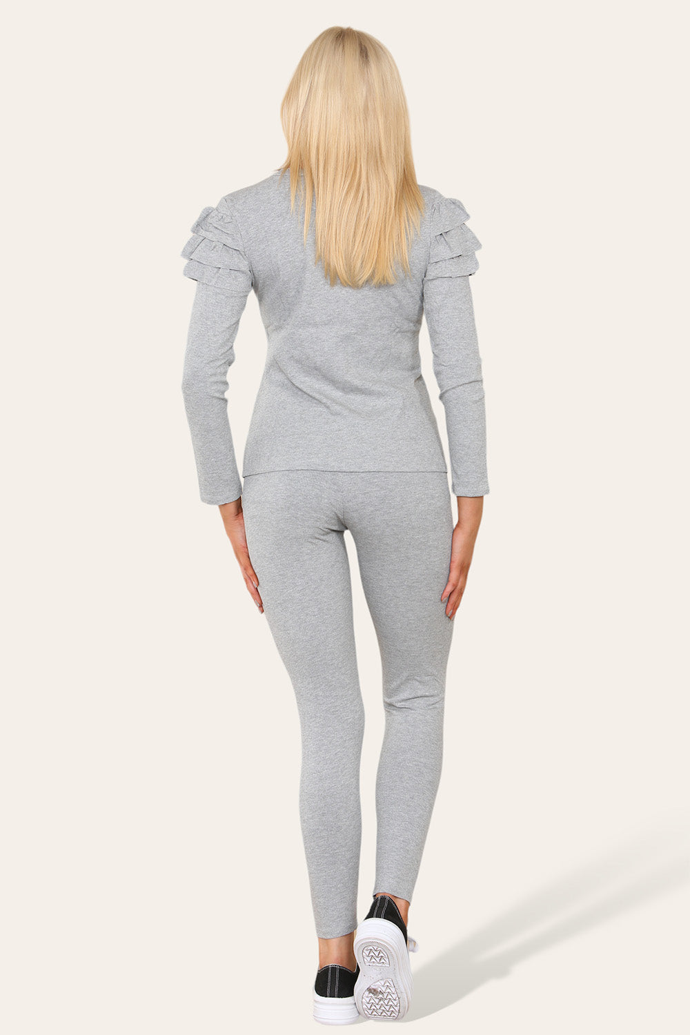 Frilled Sleeves Set Shoulder Golden Button Lounge Wear Suit 🇬🇧