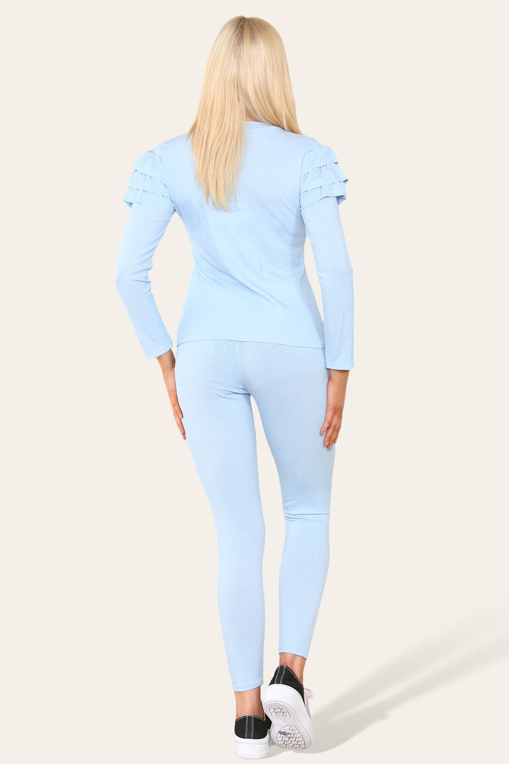 Frilled Sleeves Set Shoulder Golden Button Lounge Wear Suit 🇬🇧