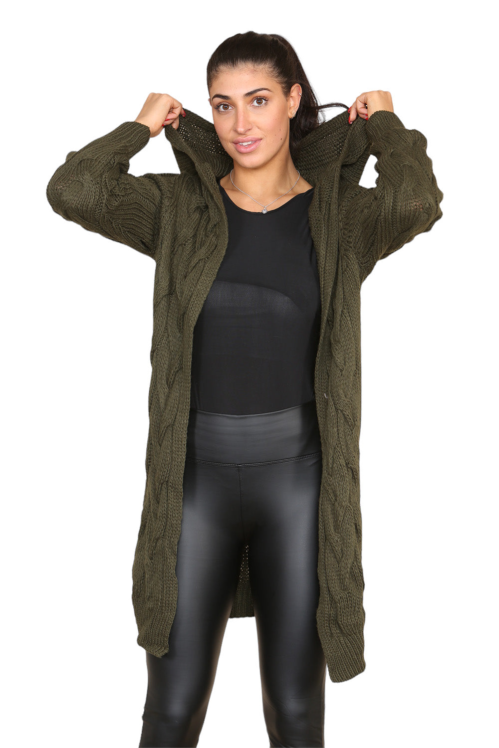 Knitted Cables Hooded Long Over Sized Cardigan 🇬🇧