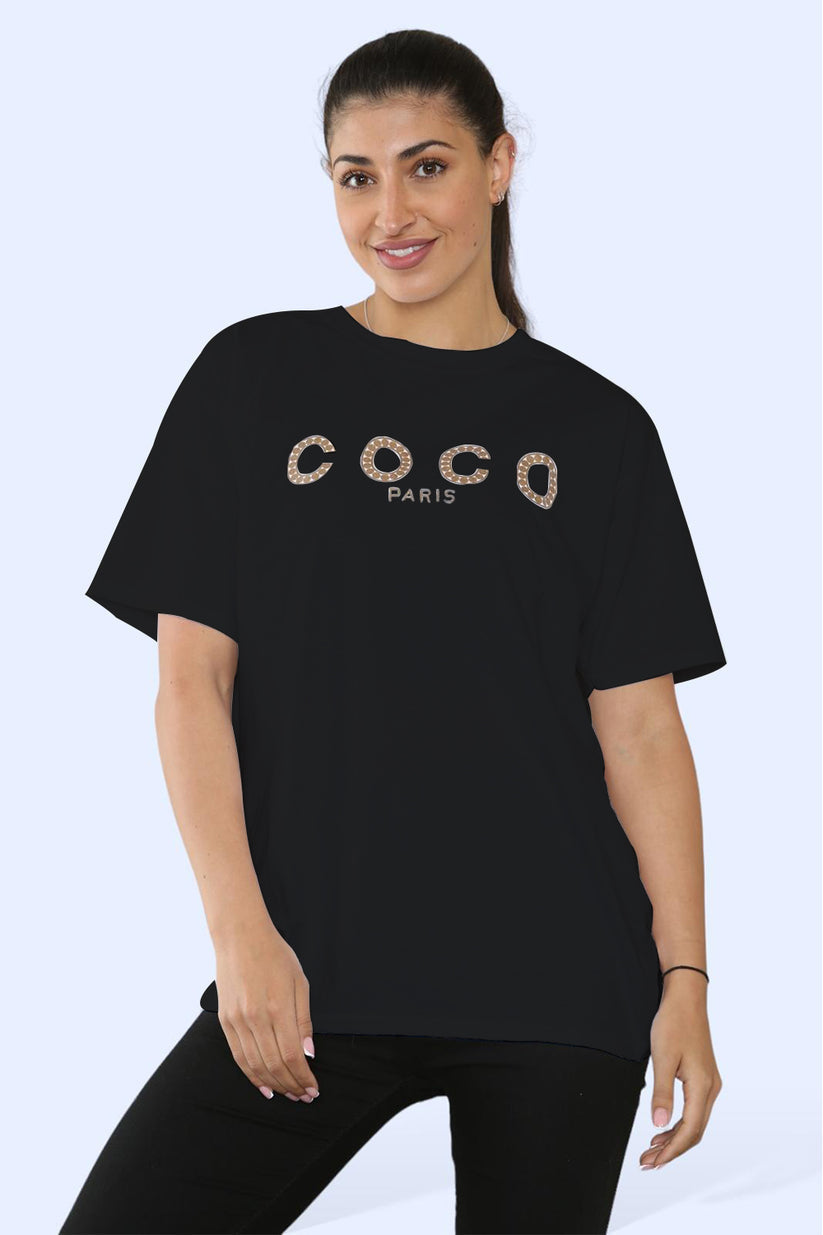 Ladies Coco Paris  Printed Short Sleeve T-Shirt Top 🇬🇧