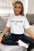 Ladies Oversized C'est La Vie Paris Simple Fashion Classic Retro Short Sleeves T Shirt Top 🇬🇧